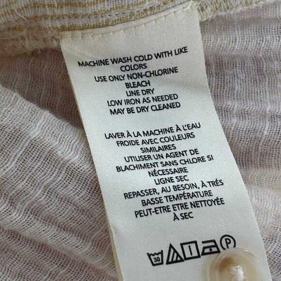 Anthropologie Yellow Striped V-Neck Cotton Popover Button Down Shirt - Picture 12 of 12